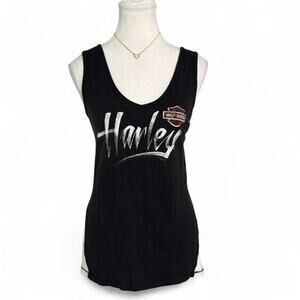 Harley Davidson black tank top with white lettering size large